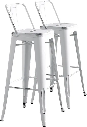 Vista 18 de AC Pacific Juego de 2 taburetes de metal de 24 pulgadas, estilo rústico campestre con respaldo bajo, construcción ligera y resistente, fácil