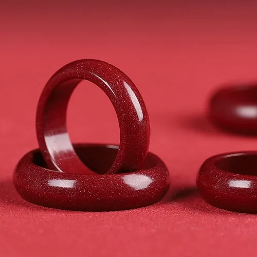 Vista 4 de HUJUON Anillos de piedra de cinabrio natural para mujeres y hombres, piedras preciosas de cinabrio rojo Feng Shui, anillos de buena suerte, anillos