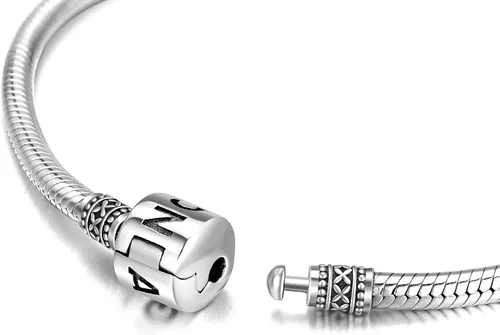 Vista 3 de LONAGO - Pulsera de plata de ley 925 con dije y cierre de barril y cadena de serpiente, compatible con dijes Pandora, regalo de cumpleaños para mujer