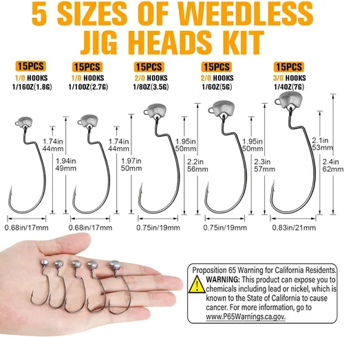 Vista 5 de Dovesun Ned Rig Jig Heads Cabeza de plantilla sin malas hierbas para pesca lubina Swimbait Jig Head Shaky Ned Rig Ganchos agua salada agua dulce