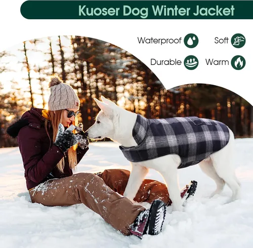 Vista 7 de Kuoser - Abrigo de invierno para perro reversible de estilo británico, abrigo de clima frío para cachorros, ropa resistente al viento, chaleco