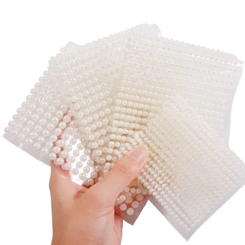 Vista 3 de Pegatinas de diamantes de imitación de maquillaje de perlas para ojos, cara y cuerpo, 3D autoadhesivas, joyas de perlas blancas para sombra de ojos