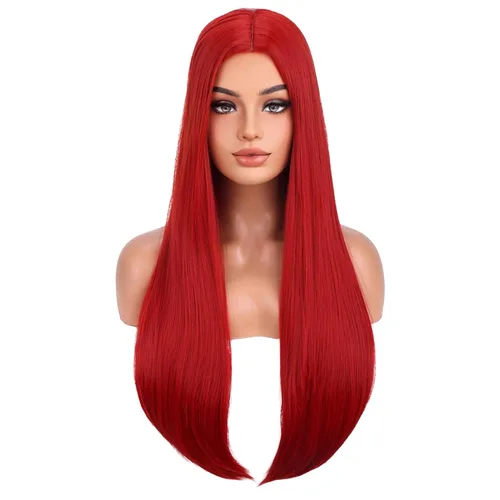 Vista 12 de Beron Peluca de pelo largo recto de 20" para disfraz de cosplay con gorro de peluca (naranja oscuro)