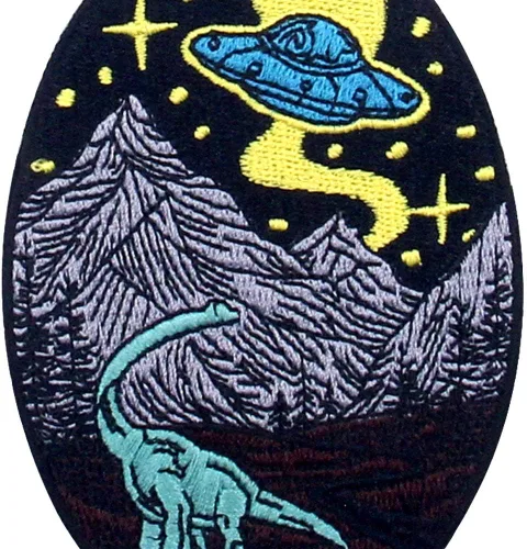 Vista 2 de ZEGINs Parche bordado de dinosaurio y alienígena con apliques para coser en emblema