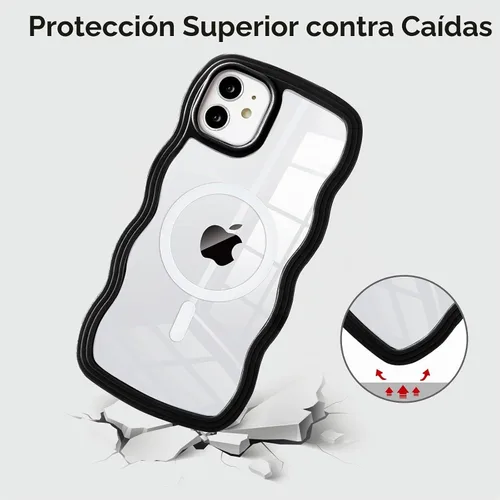 Vista 5 de QLTYPRI Funda magnética para iPhone 11 compatible con Magsafe, bonita funda transparente con marco de onda rizada para niñas y mujeres, parachoques