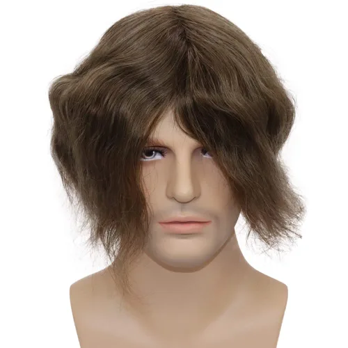 Vista 3 de Toupee para hombres sistemas de reemplazo de cabello humano real europeo para hombres, postizos finos, centro de encaje, piel más gruesa, pieza