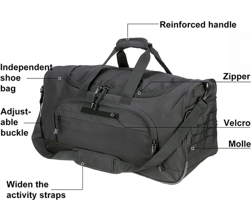 Vista 3 de HYKING Bolsa de gimnasio para mujeres y hombres, bolsa táctica militar de fin de semana, entrenamiento, ligera, impermeable, deportiva, bolsillo
