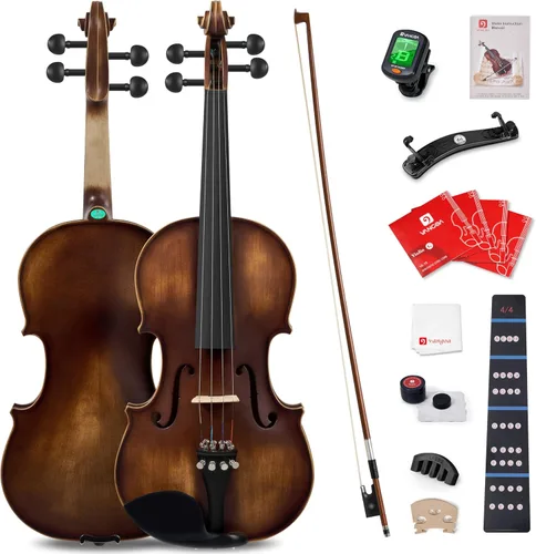 Vista 9 de Vangoa Kit de violín acústico 1/2, violín profesional de madera maciza, tapa de abeto, patrón único de madera de arce a juego, ajuste de ébano