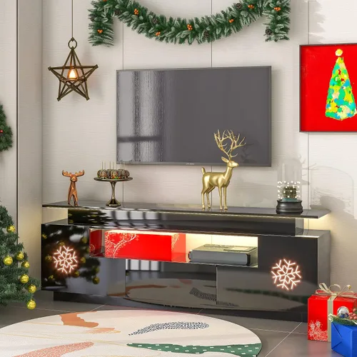 Vista 8 de CITYLIGHT Moderno soporte de TV con luces LED que cambian de color, centro de entretenimiento universal, gabinete de TV de alto brillo para TV