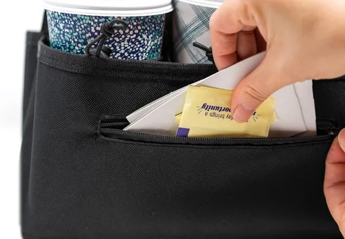 Vista 3 de Organizador de bebidas portátil para bebidas y portavasos de café reutilizable, bolsa plegable para 6 tazas con bolsillos organizadores, asegura