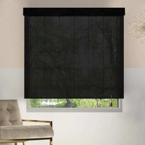 Vista 2 de Persianas romanas de bambú sin cordón para ventana, persianas de madera filtrantes de luz con cenefa de 7 pulgadas de alto, persianas enrollables