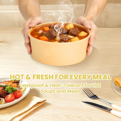 Vista 5 de 100 cuencos de papel desechables de 25 onzas (sin tapas), cuencos de sopa desechables, aptos para microondas, para sopa caliente, pasta, sándwiches