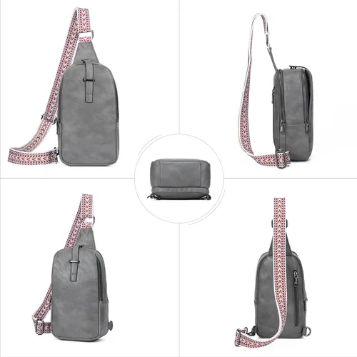 Vista 7 de KouLi Buir Bolso bandolera pequeño para mujeres y hombres, cangurera de piel sintética, bolsa cruzada con correa de guitarra