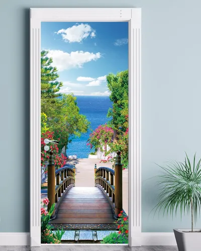 Vista 17 de FLFK Papel tapiz autoadhesivo extraíble para puerta de mar, 30.3 pulgadas de ancho x 78.7 pulgadas de largo, dividido en dos piezas