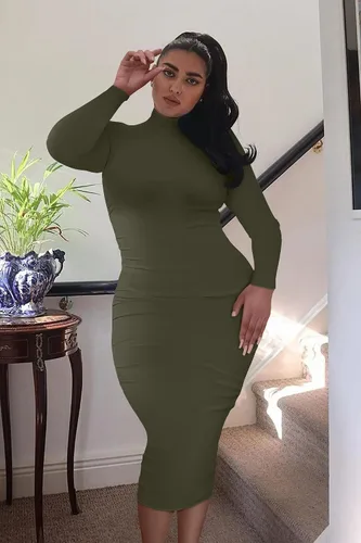 Vista 7 de GOBLES Vestido largo sexy de manga larga con cuello alto y elegante para mujer