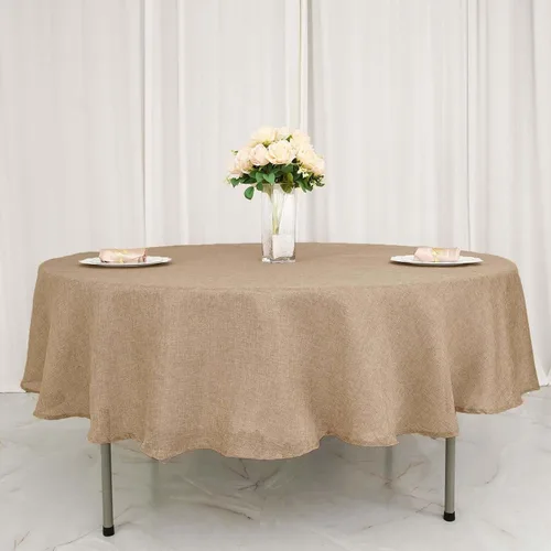 Vista 6 de Efavormart Mantel Redondo de Arpillera Sintética de Yute Natural de 90 Pulgadas - Cubierta de Mesa Rústica Boho Chic Estilo Granja para Navidad