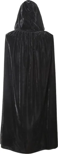 Vista 2 de Diffly - Capa de terciopelo de 39 pulgadas con capucha para disfraz o cosplay de bruja, de la muerte, de mago o de vampiro, ideal para Halloween