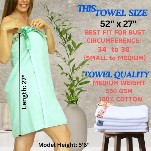 Vista 2 de UWRAPT Toalla para mujer, cierre de lazo, sin ganchos ni broches, 100% algodón, absorbente para spa, ducha, baño, piscina