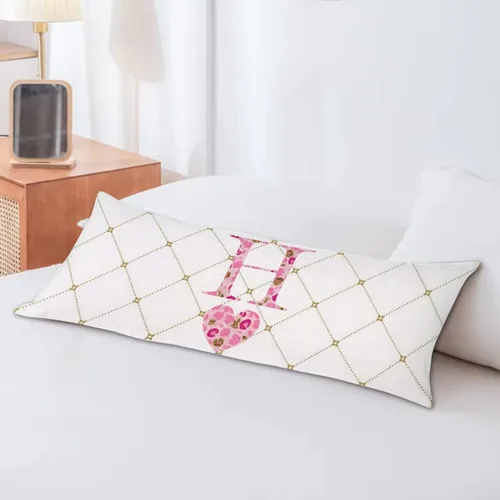 Vista 3 de Funda de almohada corporal con monograma del alfabeto y corazón, estampado de leopardo rosa, letra H, almohadas para dormir, funda de almohada larga