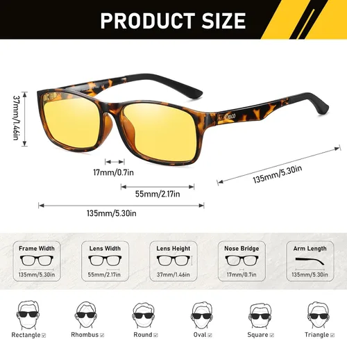 Vista 3 de DUCO Gafas de visión nocturna para hombres y mujeres, antirreflejos, lentes de conducción nocturna, polarizados, protección UV400, lentes amarillos