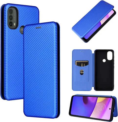 Vista 6 de Compatible con Motorola Moto E40, E30, E20 de fibra de carbono Flip Funda de protección completa Flip Case de fibra de carbono PU + TPU Hybrid Case