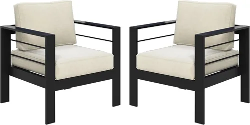 Vista 33 de Solaste Sofá de aluminio para patio con mesa auxiliar, juego de 3 muebles de patio con cojines, sofá de exterior para todo tipo de clima