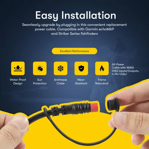 Vista 4 de Sunluway 010-12199-04 Cable de alimentación/datos NMEA 0183 de 4 pines compatible con Garmin Striker 4/4cv/4dv/Plus/Vivid Series y EchoMAP Series