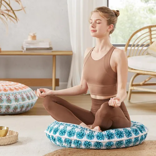 Vista 7 de Codi - Cojín de suelo para meditación, grande y redondo para adultos, diseño bohemio de mandala para exteriores, chimenea, yoga, sala de estar, 32