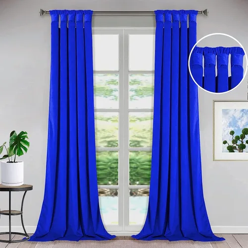 Vista 9 de Bhoomi Collection Cortinas opacas con pestaña superior para sala de estar, cortinas de ventana con aislamiento térmico, oscurecimiento de Rojo Sangre