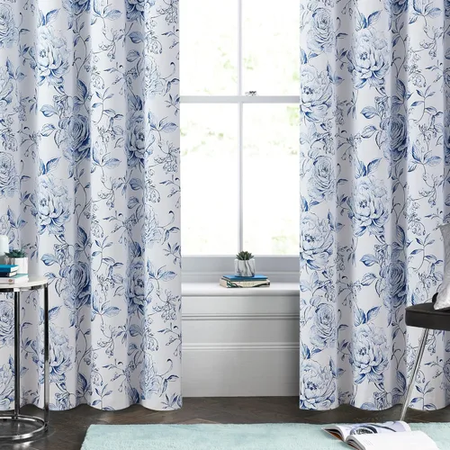 Vista 6 de Beauoop - Cortinas florales 100% blackout, de 84 pulgadas de largo, 2 paneles, para dormitorio, sala de estar, azul marino y blanco