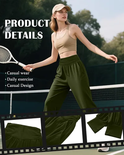 Vista 5 de Paquete de 2 pantalones deportivos de yoga para mujer, cómodos pantalones deportivos con bolsillos, casuales, holgados, cómodos y de cintura alta