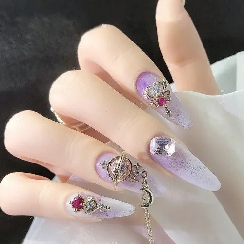 Vista 3 de 8 dijes de uñas 3D con forma de cetro de corazón y circón, estrella de lujo, diamantes de imitación para uñas, corazones brillantes, estrellas