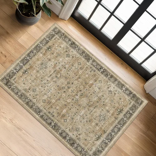 Vista 208 de Hazo Haus – Alfombra pequeña para entrada, cocina o baño, antideslizante con base de goma, resistente a las manchas y a la decoloración, diseño