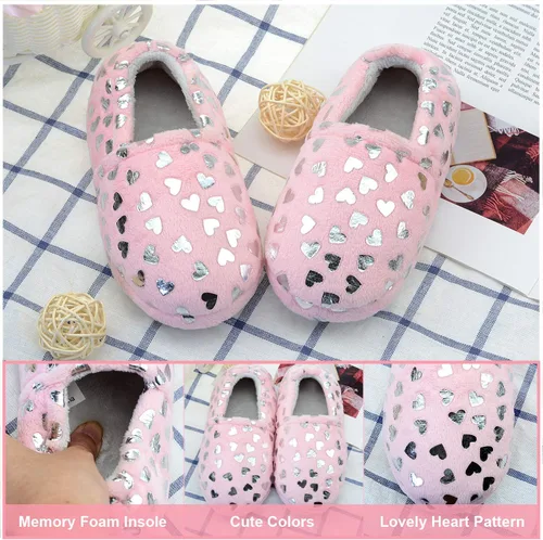 Vista 2 de Lulex Pantuflas de forro polar con diseño de corazón para niñas