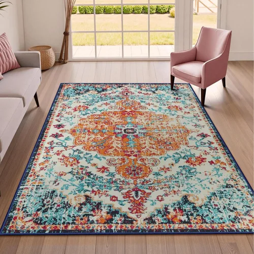 Vista 71 de Lahome Alfombra Floral Bohemio Medaillon - 2x3 Pequeña Alfombra de Baño Rosa Caliente, Alfombra de Cocina, Lavable a Máquina, Antideslizante, Suave
