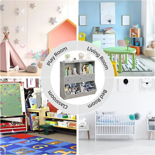Vista 6 de IDEALHOUSE Estantería para niños y organizador de almacenamiento de juguetes con 3 cajones móviles, armario de almacenamiento de piso con 4