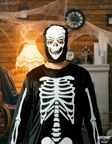 Vista 4 de KatchOn, Disfraces de esqueleto de Halloween para hombre, traje de esqueleto para hombre, overoles de Halloween para hombre, fiesta de disfraces