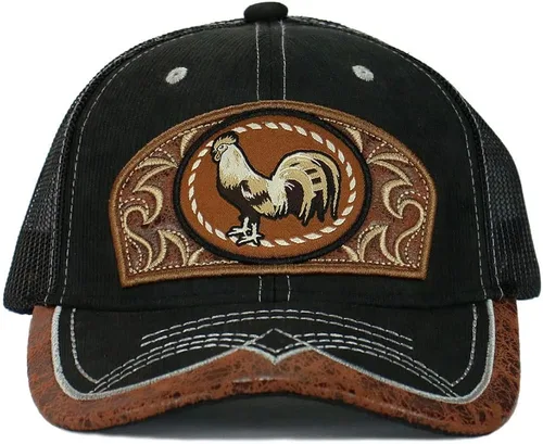 Vista 2 de Gorra de béisbol de malla bordada con diseño de gallo, mexicano, gorra de béisbol curvada