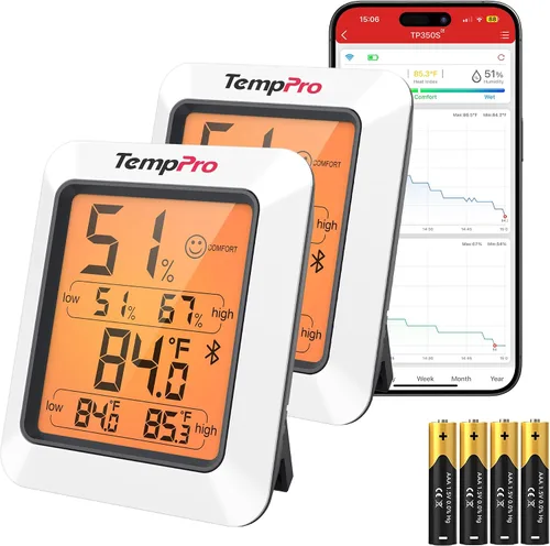 Vista 9 de TempPro TempAir - Termómetro higrómetro Bluetooth para invernadero de hasta 260 pies Room Indoor Thermometer Humidity Monitor, Humidity Meter