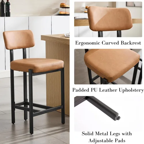 Vista 5 de DUOMAY Juego de 2 taburetes modernos de piel sintética, tapizados de 26 pulgadas de altura de asiento bajos con patas de metal negro, taburetes