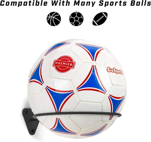 Vista 2 de GoSports Soporte de pared para pelotas deportivas (baloncesto, pelotas de fútbol, fútbol), paquete de 3