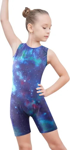 Vista 2 de EQSJIU Leotardos de gimnasia para niñas y niños mosaico sirena mariposa estrellas leopardo galaxia teñido anudado cosmos leopardo
