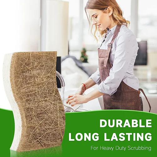 Vista 6 de Paquete de 10 esponjas naturales biodegradables para cocina, esponja compostable de celulosa y nuez de coco, esponjas ecológicas de secado rápido