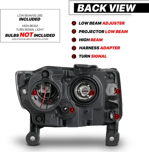 Vista 3 de M-AUTO Conjunto de faros delanteros de proyector con bombillas halógenas compatible con Jeep Grand Cherokee 14-16 Pre Facelift, faros estilo OE