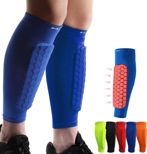 Vista 10 de HiRui Espinilleras de Fútbol para Niños, Jóvenes y Adultos, Manga de Compresión de Pantorrilla con Almohadillas de Panal, Soporte para Fracturas por