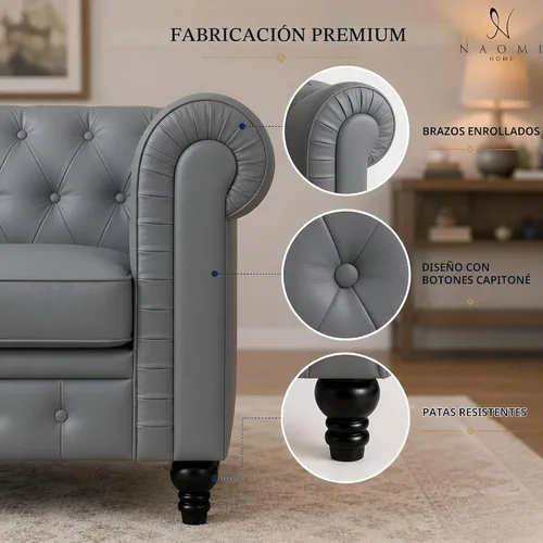 Vista 4 de Naomi Home Emery Chesterfield - Juego de sofá biplaza y sillas decorativas, color gris Juego de 2 piezas a juego, acolchado de botones, cojines