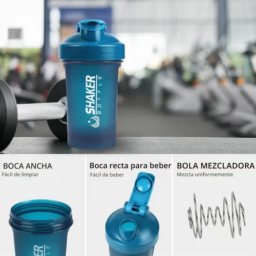 Vista 3 de Botella agitadora, botella agitadora pequeña de 400ml con bola mezcladora, portátil de 14oz para batidos de gimnasio, libre de BPA, 100% a prueba