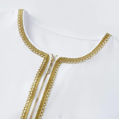 Vista 6 de Ropa musulmana para hombres Ropa islámica Umrah árabe Thobe Kaftan Blanco