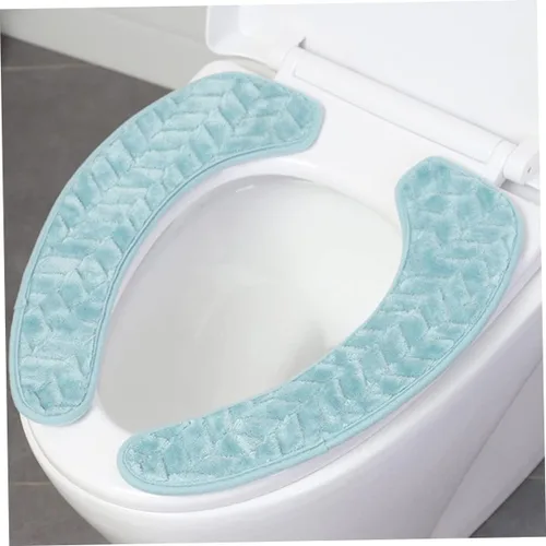 Vista 5 de jojofuny 2 fundas de asiento de inodoro de felpa con cinta autoadhesiva, funda de inodoro reutilizable y cálida, protector de inodoro lavable