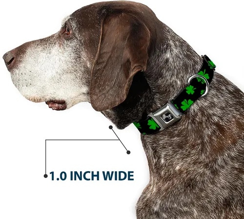 Vista 6 de Buckle-Down Collar de perro Hebilla de cinturón de seguridad St Pats Clovers Scattered2 Negro Verde Multicolor, DC-W34594-S, 1 pulgada de ancho - se